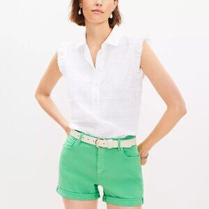 LOFT 27P/4P Petite Mid Rise Denim Roll Shorts in Fresh Clover 5.5" Inseam